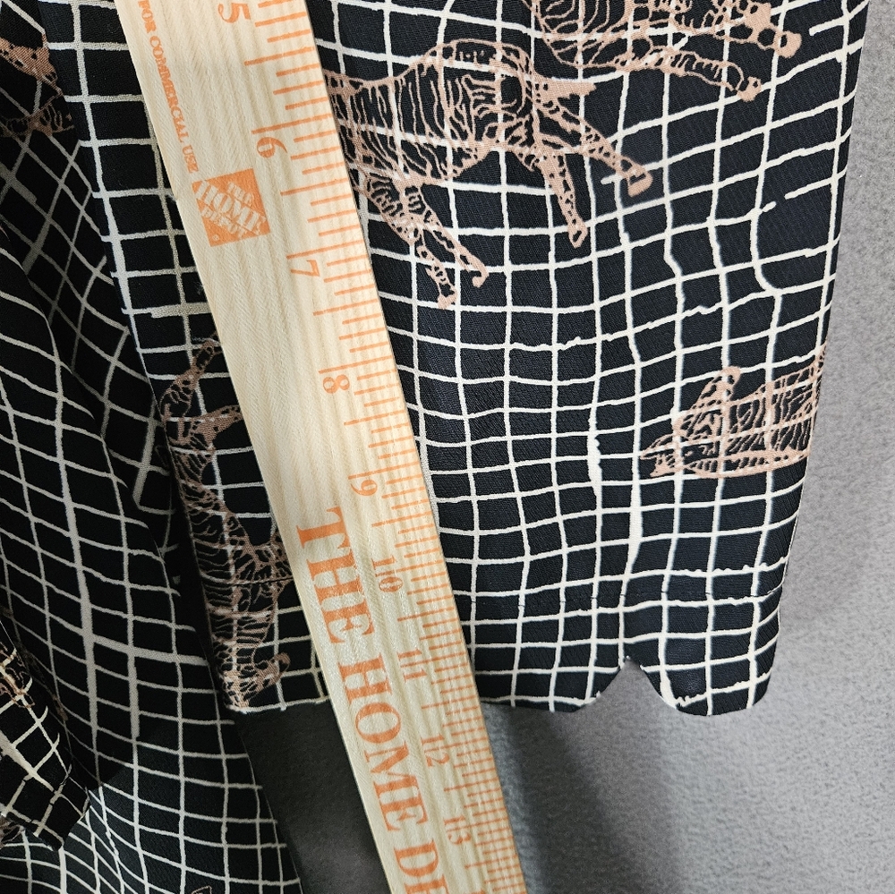 Vintage 80s Asian Design Womens XXL Button Up Shirt Zebra Black Check - Picture 7 of 10